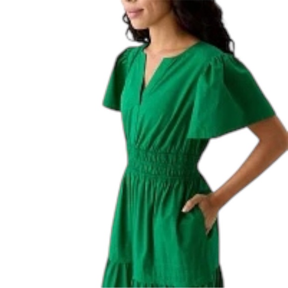 Crown & Ivy Flutter Sleeve Shirred Waist Tiered Maxi Dress Green Petite M - Picture 3 of 5